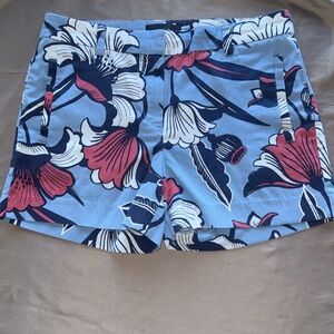 J. Crew High Waist Floral Print Shorts Navy Pink White & Light Blue Cotton Twill